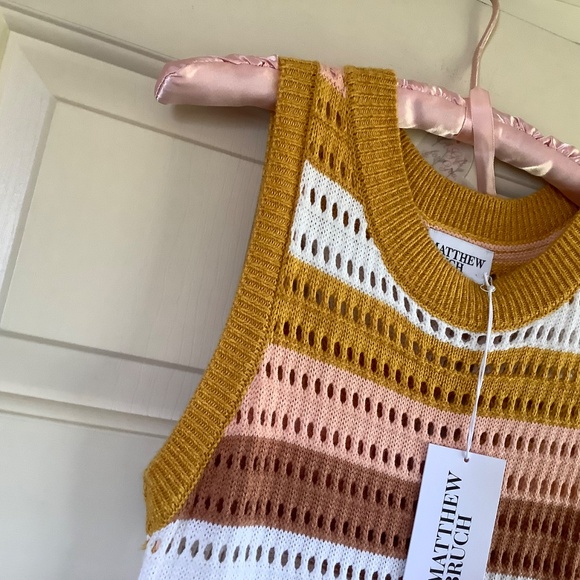 Matthew Bruch Striped Knit-Mesh Midi Tank Dress Sunset SZ 1/ US Small - Picture 6 of 14